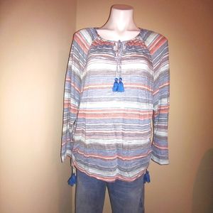 🔴 Stripe Top with Drawstrings